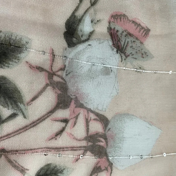 Floral Print 100% Polyester Scarf/Wrap in Blush Pink White & Green Sz OS - Picture 8 of 12